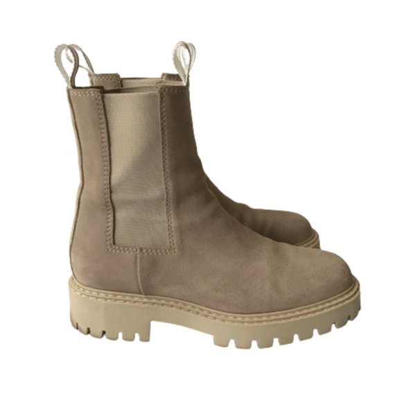 Last Daze Chelsea Boots Booties Womens 41 10 Tan Beige Elastic Side Panel Chunky - Picture 12 of 12